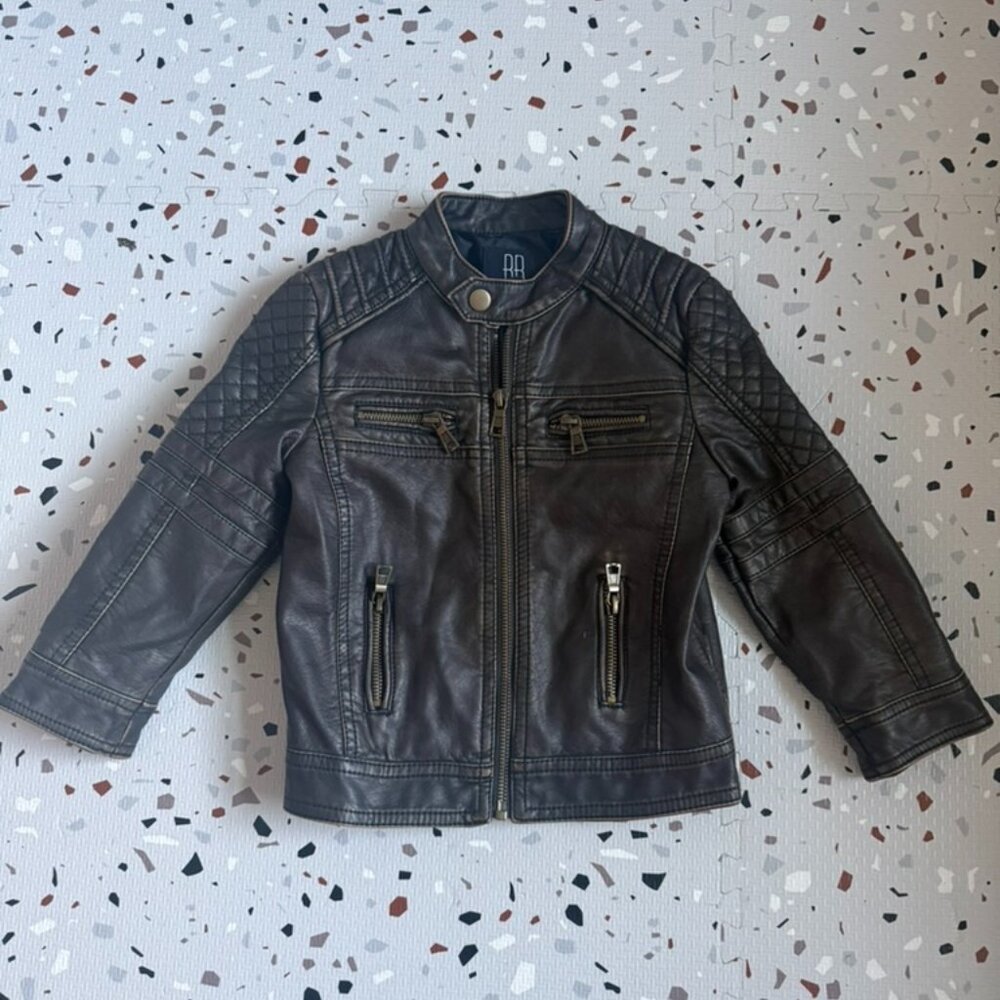 Brown Leather Style Biker Jacket